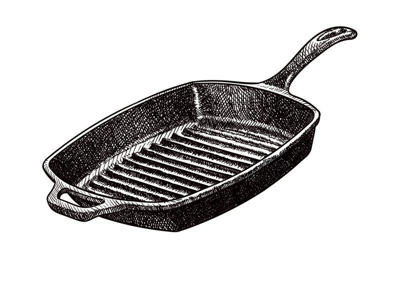 An etching of an iron griddle pan